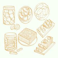 Various Indonesian Cookies and Snacks Line Art Illustration vector