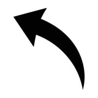 A bold, black curved arrow pointing to the upper left. The arrow has a thick, smooth stroke and a sharp arrowhead. It is set against a plain white background. vector