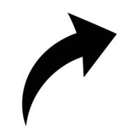 A bold, black curved arrow pointing upward to the right. The arrow has a thick, smooth stroke with a sharp arrowhead. It is set against a plain white background. vector
