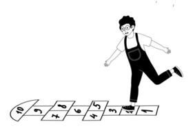 Child playing hopscotch on a simple playground during a sunny afternoon vector