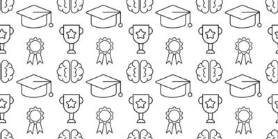 Graduation symbols pattern featuring caps, trophies, and academic elements on a white background vector