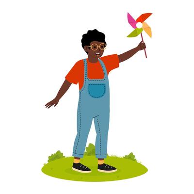 Child with colorful pinwheel enjoying a sunny day in a grassy park