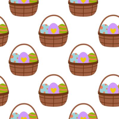 Colorful Easter baskets filled with decorated eggs for spring celebrations