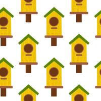 Colorful birdhouses create a charming and whimsical pattern design for decoration vector