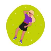 Girl relaxing on grass during sunny day in park while looking up at the sky vector