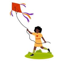 Child flying a colorful kite in a sunny park on a bright day vector