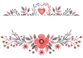 Horizontal border with flower and copy space in folk style. Stylized illustration in red and gray colors for wedding invitation. Hand drawn composition is perfect for romantic and love card design. vector