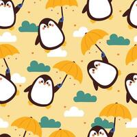 seamless pattern cute cartoon penguin playing with umbrella. animal pattern for wallpaper, background and gift wrap paper vector
