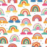seamless pattern cute cartoon boho rainbows. cute sky element drawing for wallpaper, pattern, background vector