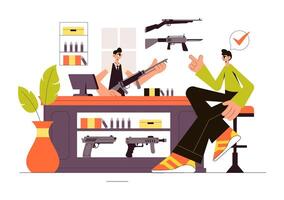 Illustration of a Gun Accessories Shop Displaying Rifles and Ammunition in a Flat Style vector