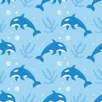 Flat Cartoon Ocean Seamless Pattern with Hand-Drawn Decorative Marine Objects vector