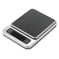 3d Isometric render style of A compact digital kitchen scale with a sleek silver platform and an LED display png