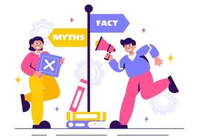 Myth vs. Fact News Verification Illustration in a Flat Cartoon Background vector