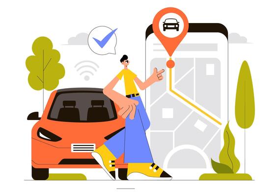 Smart Logistics and Vehicle Tracking Illustration with Workers Loading Trucks