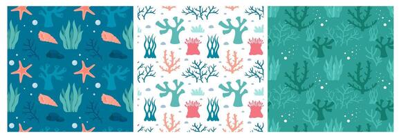 Hand-Drawn Ocean Elements in a Seamless Pattern Design for Flat Cartoon Templates vector
