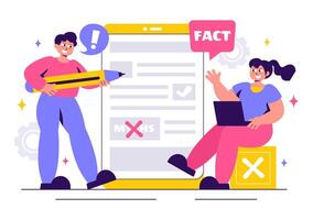 News Fact Check Illustration Featuring Myths vs Facts and Evidence Review vector