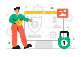 Information Security Consulting Illustration with Ethical Hackers and System Defense vector