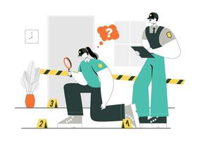 Police and Forensic Team Crime Scene Illustration Examining a Suspicious Death Case vector