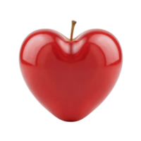 A shiny, red heart-shaped object resembling an apple, with a small brown stem at the top, isolated on a transparent background png