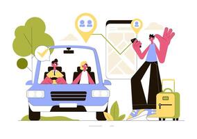 Ride Sharing Art Depicting Passenger Transport Using Shared Vehicles vector