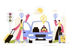 Shared Ride Service Illustration with Vehicles Transporting Passengers Efficiently vector