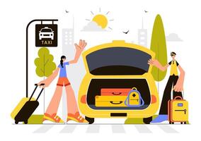 Online Taxi Reservation Illustration Using a Smartphone App for Quick Travel vector