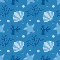 Decorative Ocean Seamless Pattern Featuring Marine Elements in Hand-Drawn Flat Style vector