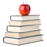 A stack of textbooks with an apple on top, Isolated on a transparent background png