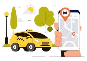 Taxi Ride Booking Service Illustration Featuring Mobile App Navigation System vector