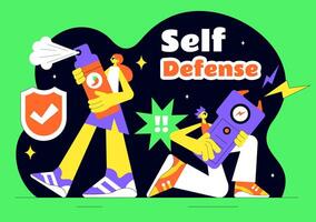 Flat Style Self-Defense Illustration Displaying Different Types of Protective Equipment vector