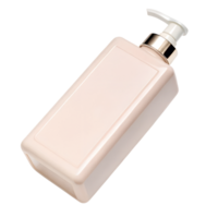 A sleek, rectangular shampoo bottle in a soft pink pastel color with a white and silver pump dispenser png