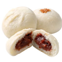 Hoppang, steamed bun, with visible red bean paste filling, isolated on transparent background png
