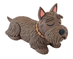 Top view of a clay Cute Scottish Terrier dog, It's getting sleepy. isolated on a transparent background png