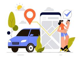 Illustration of Vehicle Tracking System with Logistics Workers and Smartphone Delivery Management vector