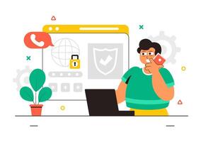 Illustration of Cybersecurity Consultants Performing Ethical Hacking and System Analysis vector