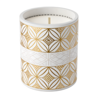 3D render, Modern ceramic candle stand with bold geometric patterns, white and gold, transparent background png