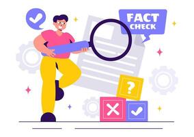 Illustration of Fact-Checking News with Myths vs Facts in a Flat Cartoon Style vector