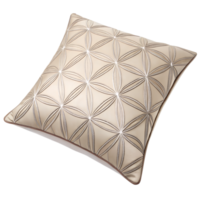 A soft, square decorative throw pillow with a geometric design in shades of Beige and silver png
