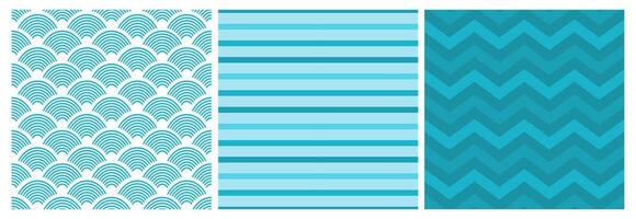Ocean Seamless Pattern with Marine Decorative Elements in Hand-Drawn Flat Style vector