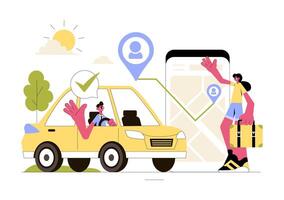 Illustration of Ride Sharing Services Transporting Passengers Using Shared Vehicles vector