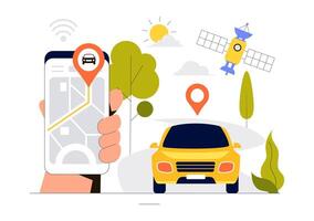 Illustration of Modern Delivery System with Vehicle Tracking and Smartphone Monitoring vector