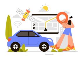 Logistics and Delivery Illustration Featuring Smart Vehicle Tracking and Workers vector