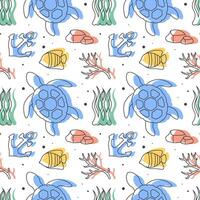 Hand-Drawn Seamless Ocean Pattern Design with Cartoon Decorative Marine Elements vector
