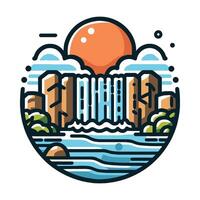 Sunset Waterfall Scenic Nature View with Warm Colors Illustration vector