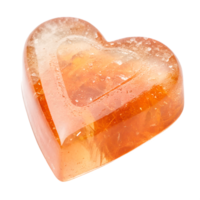 Heart-shaped soap bar are clear and crystal-like, with shades of orange. isolated on a Transparent Background png