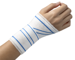 A bandage wrapped around a wrist, symbolizing injury care., isolated on a transparent background png