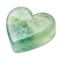 Heart-shaped soap bar are clear and crystal-like, with shades of green, isolated on a Transparent Background png