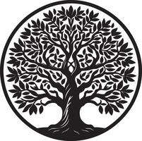 a black and white image of a tree in a circle vector