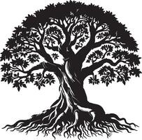 a black and white illustration of a tree with roots vector