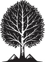 a black and white tree with leaves on it vector